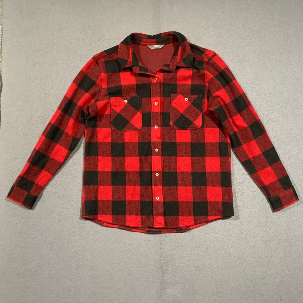 Member's Mark Button Down Shirt Women Medium Red Black Buffalo Plaid Cozy Shirt